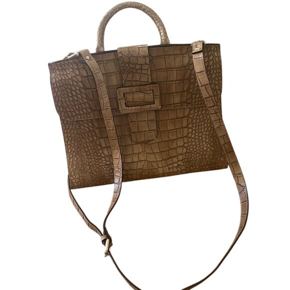 Crocodile embossed leather satchel purse made in Italy adjustable strap no brand - Picture 1 of 11